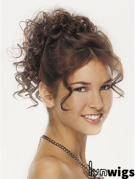 Clip On Hairpieces For Women Brown Color Curly Style With Synthetic