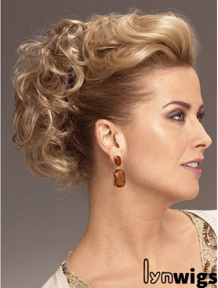 Clip On Hairpieces With Synthetic Blonde Color Short Length Curly Style