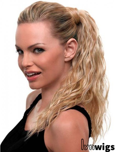 Blonde Ponytail Wavy Style Long Length With Synthetic